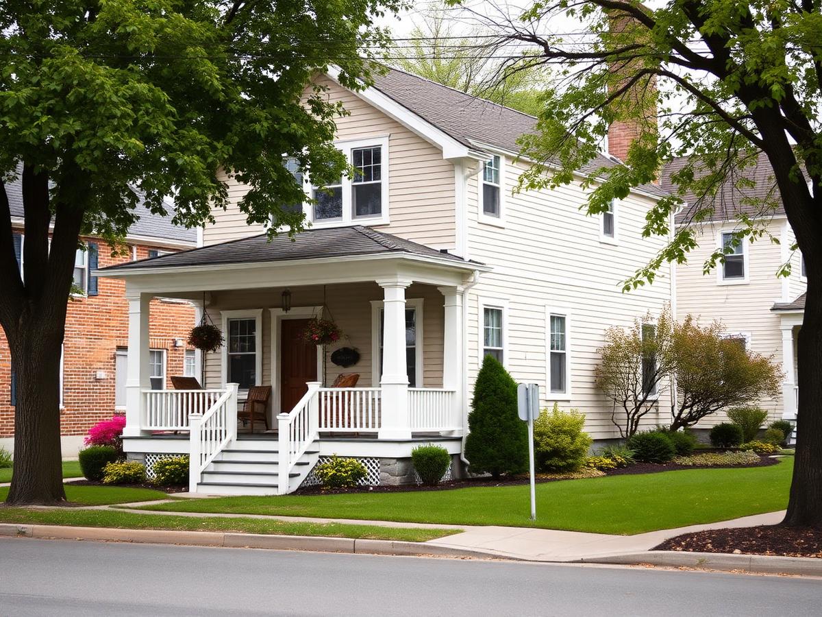 Two-story home with a covered front porch on a tree-lined Pennsylvania street
